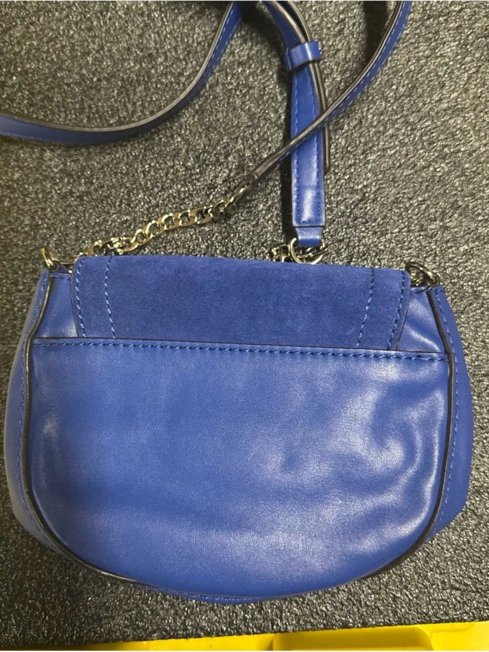 GUESS Blue Leather & Suede Crossbody Saddle Bag